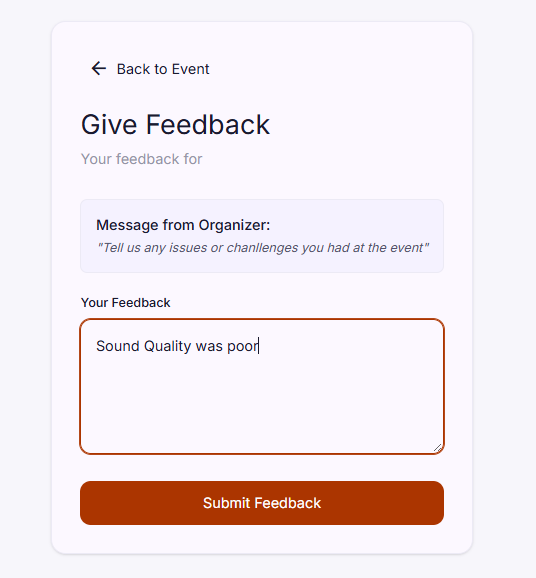 Feedback for an event in the Evittone organizer view