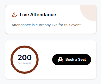 Seat booking and tickets on an Evittone event